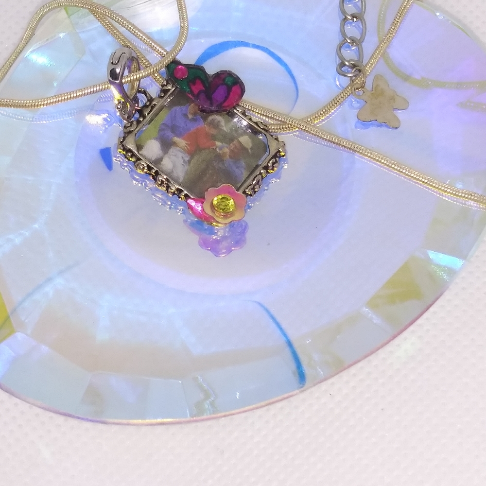 One of a kind mini pic frame necklace w butterfly